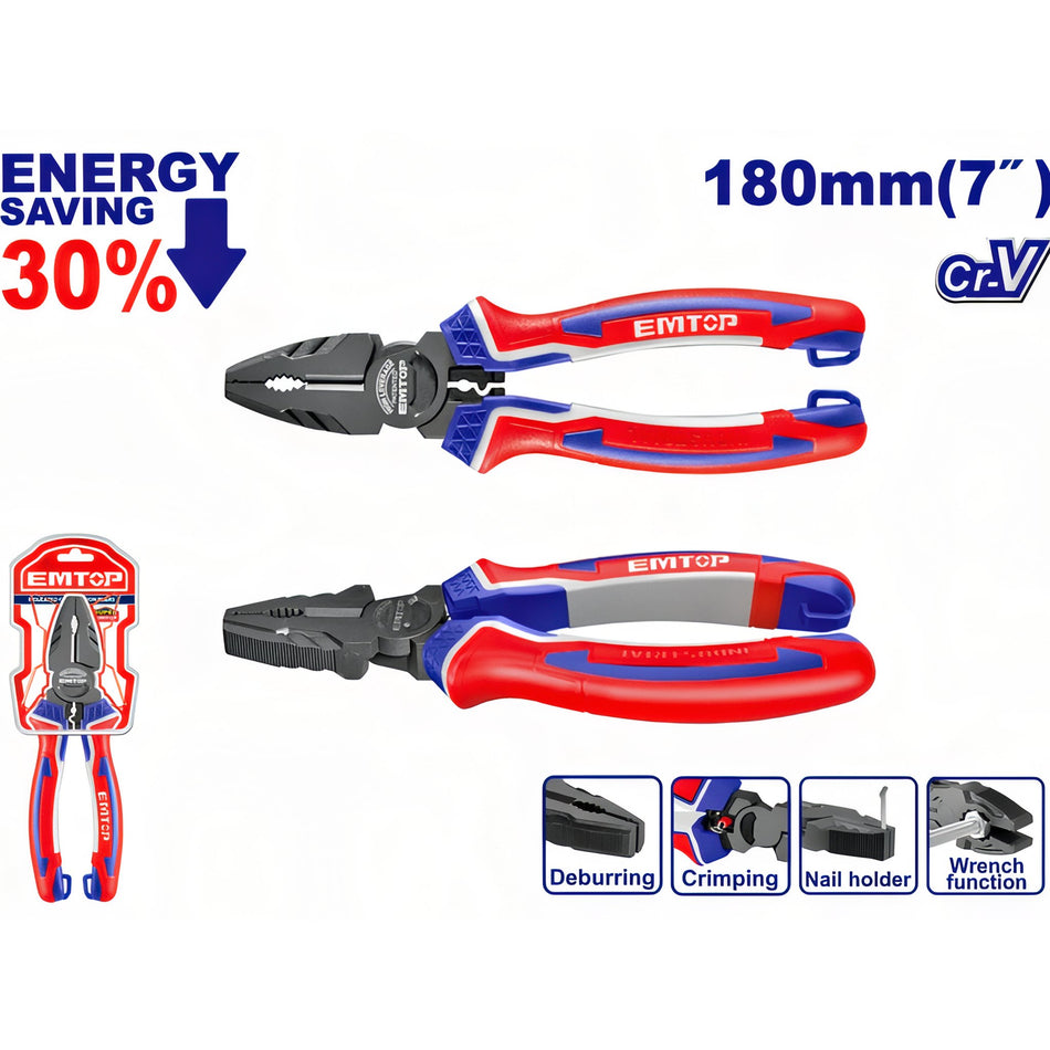 ALICATES COMBINADO 7" 180mm Cr-V ALTA RESISTENCIA EMTOP