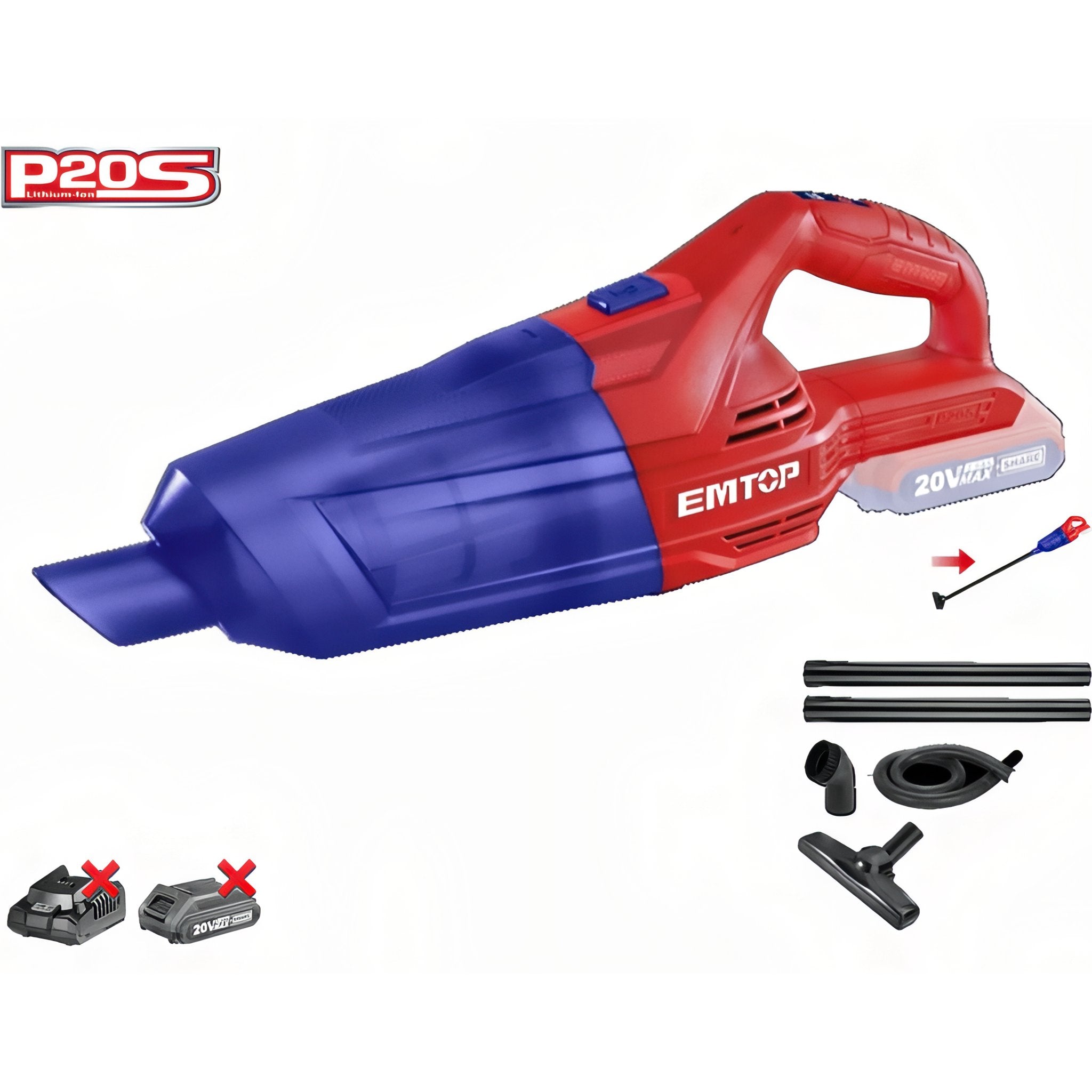 ASPIRADOR PORTATIL BATERIA 20V 0,7L EMTOP - P20S (NO INCLUYE BATERÍA NI CARGADOR)