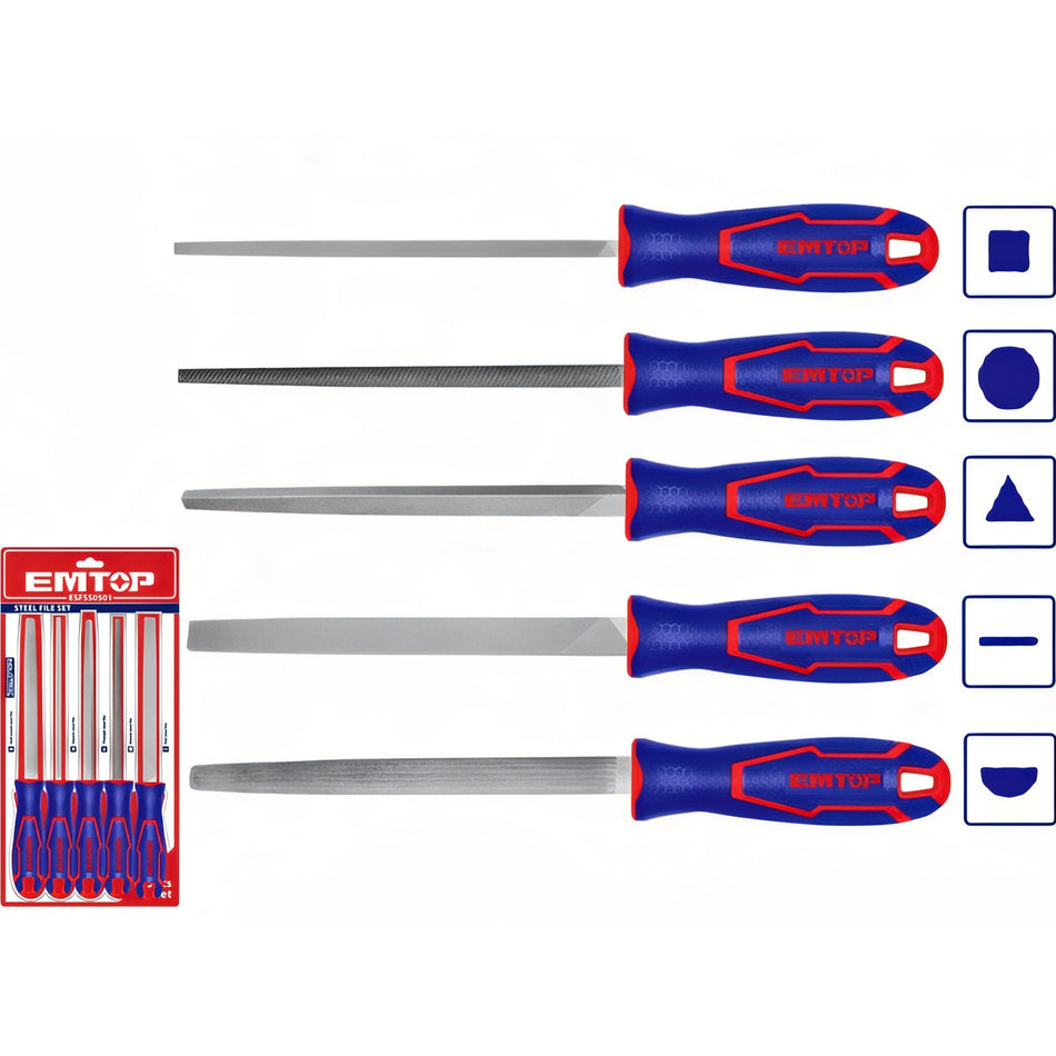 BLISTER 5 LIMAS METAL 8" CON MANGO EMTOP