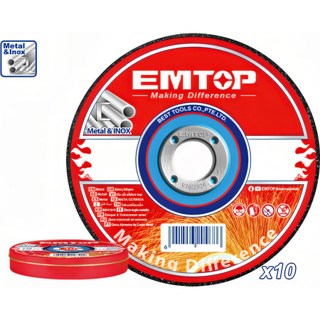 CAJA 10 DISCOS CORTE METAL AMOLADORA 115MM 1.2MM EMTOP