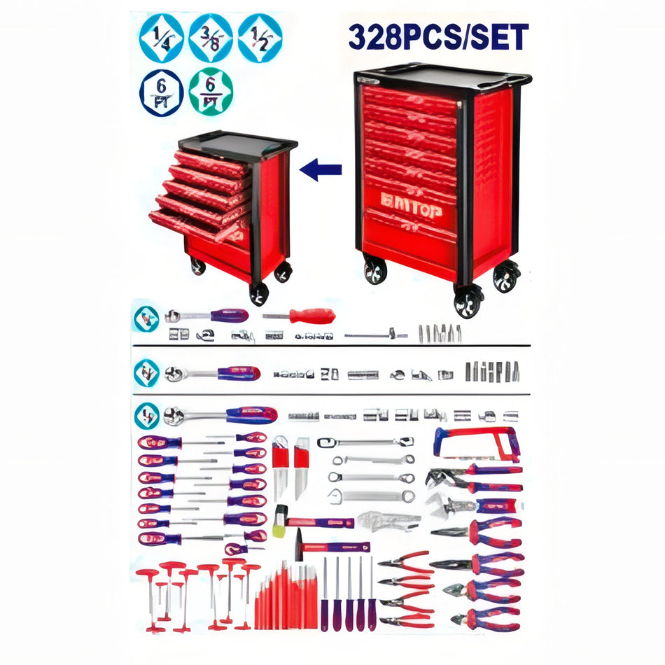 CARRO PORTAHERRAMIENTAS 7 CAJONES CON 328PCS EMTOP