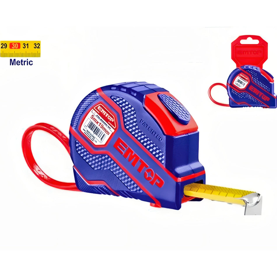 CINTA METRICA 5M x 19mm (BOTON STOP - CUBIERTA GOMA)
