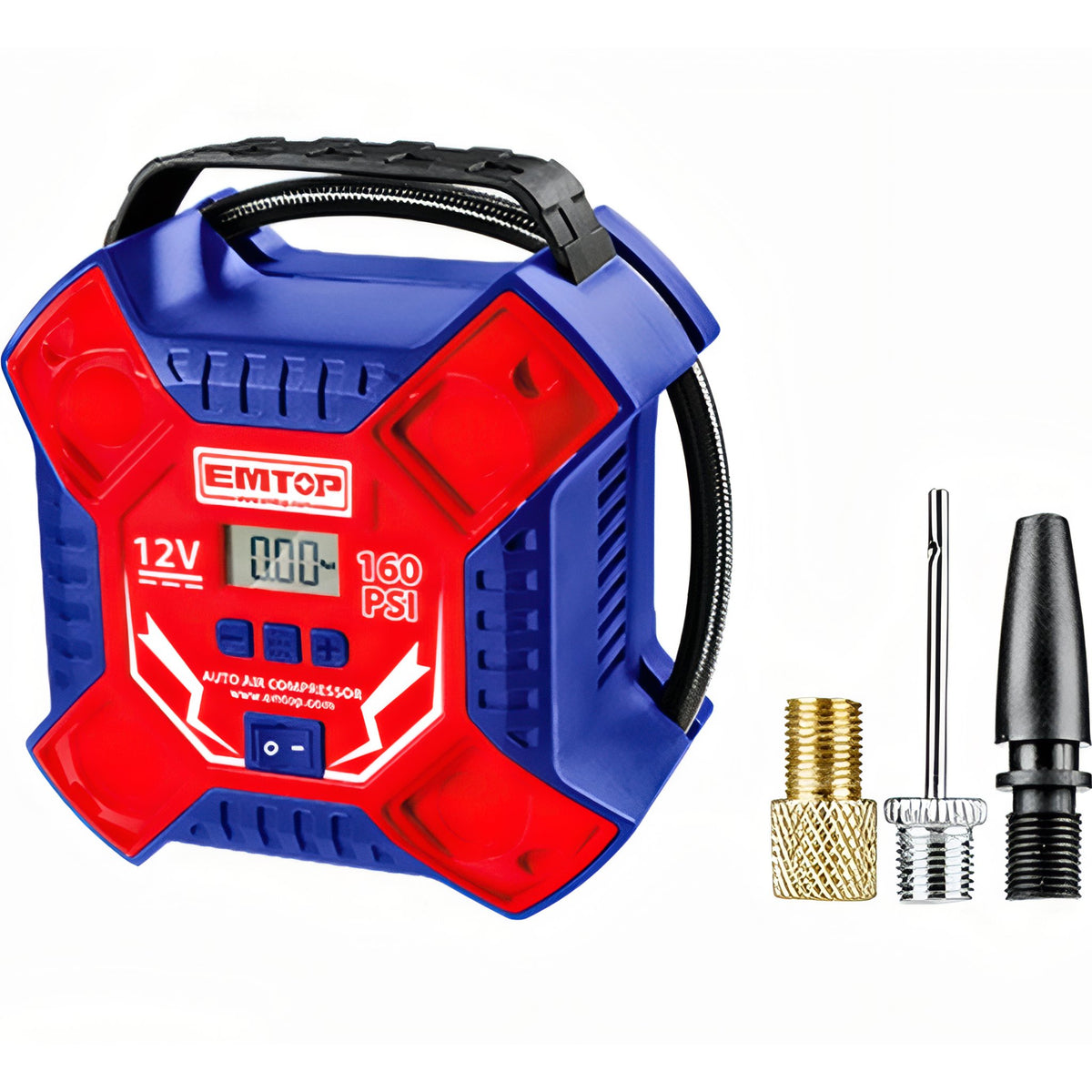 COMPRESOR AIRE EMTOP BATERIA 12V (11 BAR - 35L/min - CON ENCHUFE MECHERO COCHE)