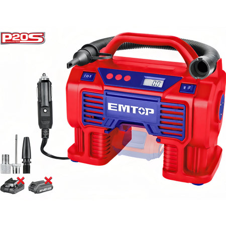 COMPRESOR AIRE EMTOP BATERÍA 20V - P20S - (11 BAR - CUADRO DIGITAL - CON ENCHUFE COCHE)