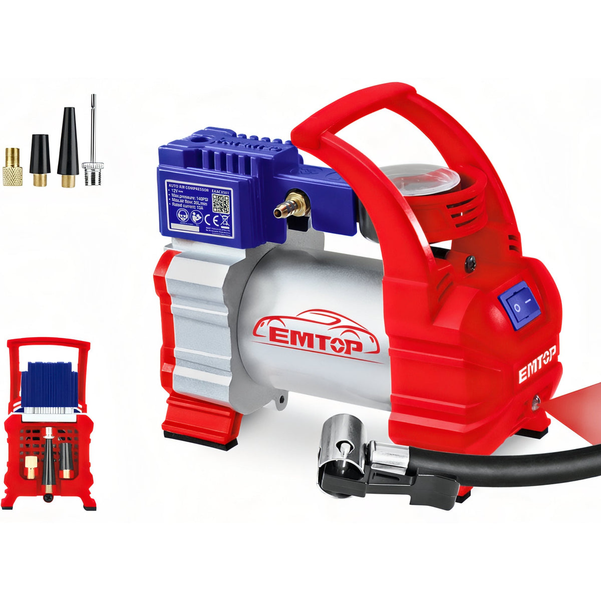 COMPRESOR AIRE PARA COCHE DC12V - 10A 10BAR 35L/min EMTOP