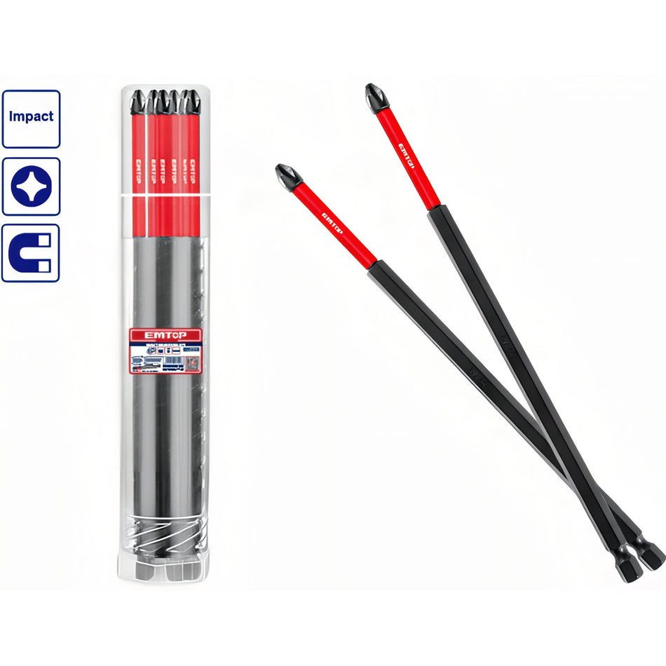 CONJUNTO 10 PUNTERAS DESTORNILLADOR IMPACTO (PH2 - 250mm) EMTOP