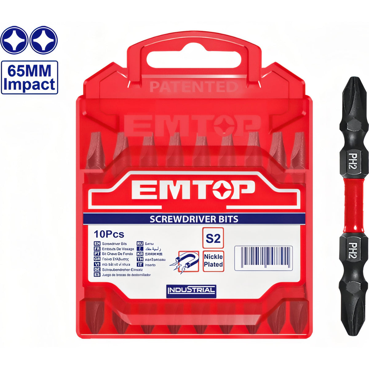CONJUNTO 10 PUNTERAS DESTORNILLADOR IMPACTO (PH2 + PH2 - 65mm) EMTOP