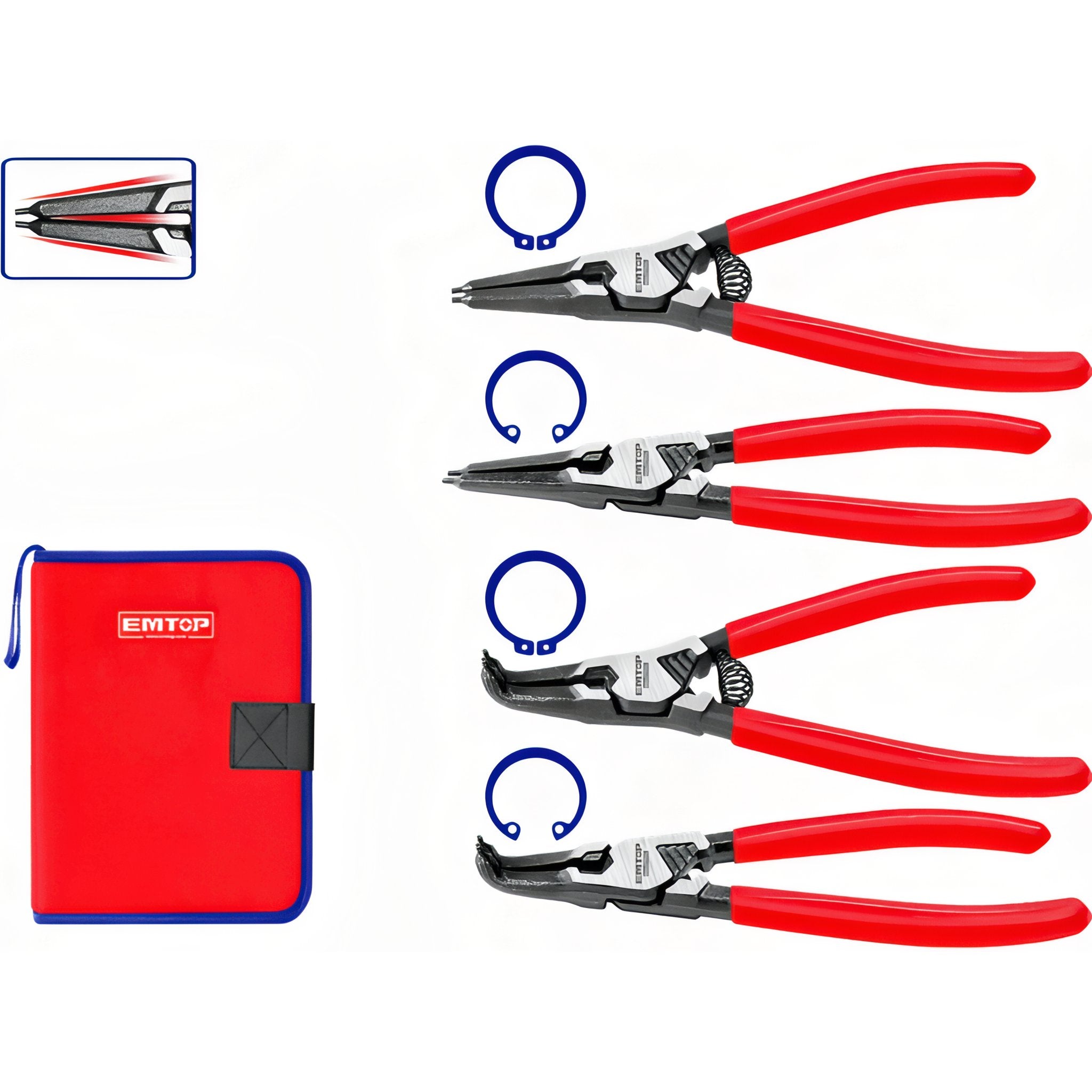 CONJUNTO 4 ALICATES PRESILLAS 7" 180MM (2-180º -  2-90º) EMTOP
