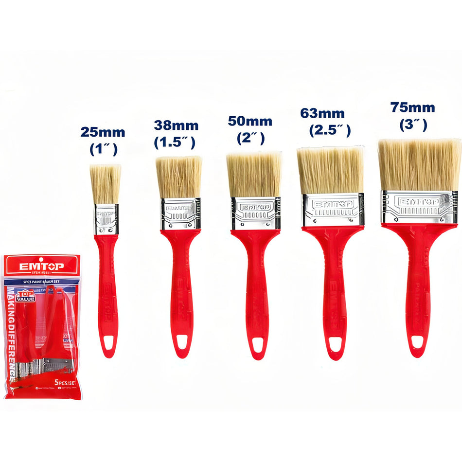 CONJUNTO 5 BROCHAS PINTOR - EMTOP (1x1" - 1x1.5" - 1x2" - 1x2.5" - 1x3" - MANGO PLASTICO)