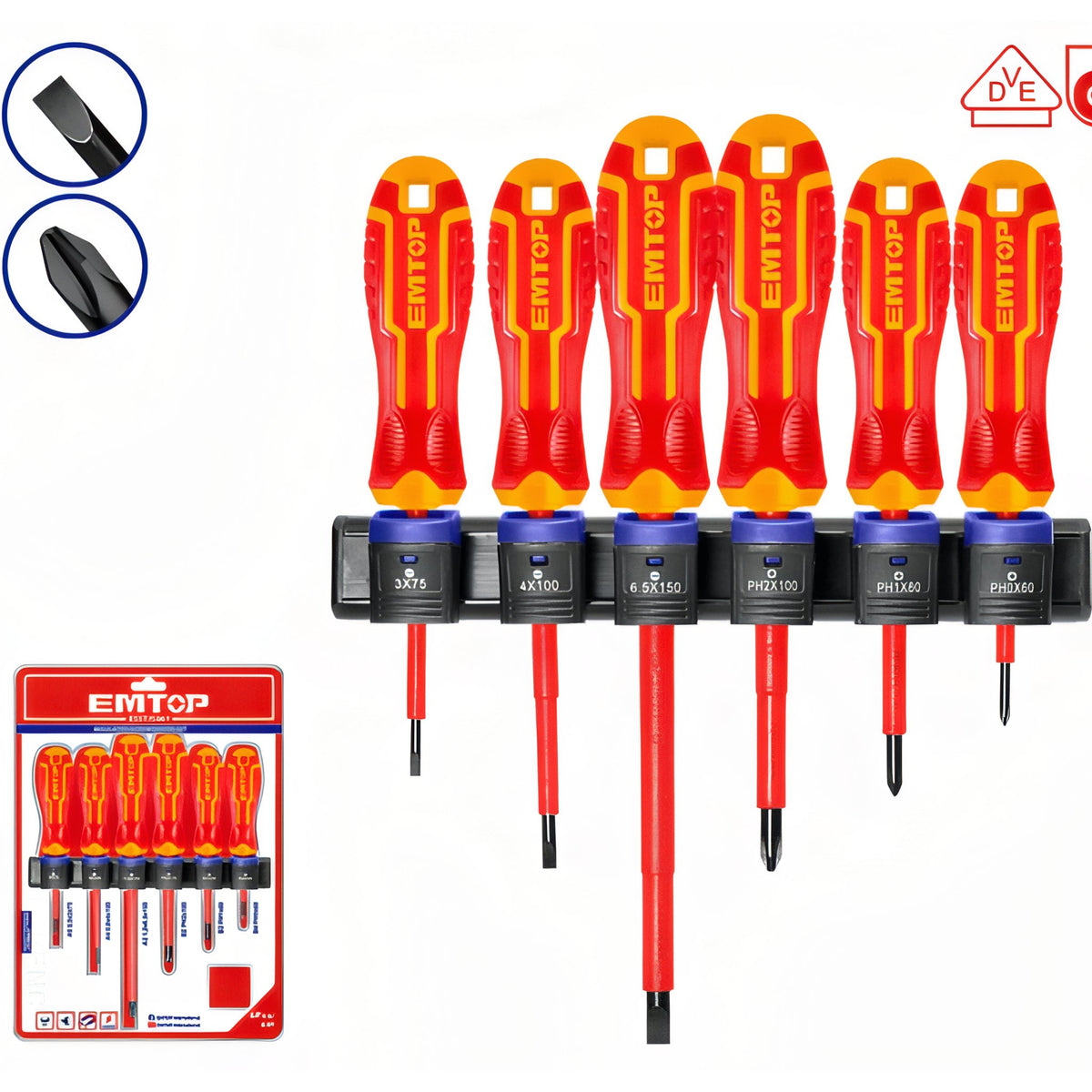 CONJUNTO 6 DESTORNILLADORES ELECTRICISTA 1000V - EMTOP (SL3 SL4 SL6 PH0 PH1 PH2)