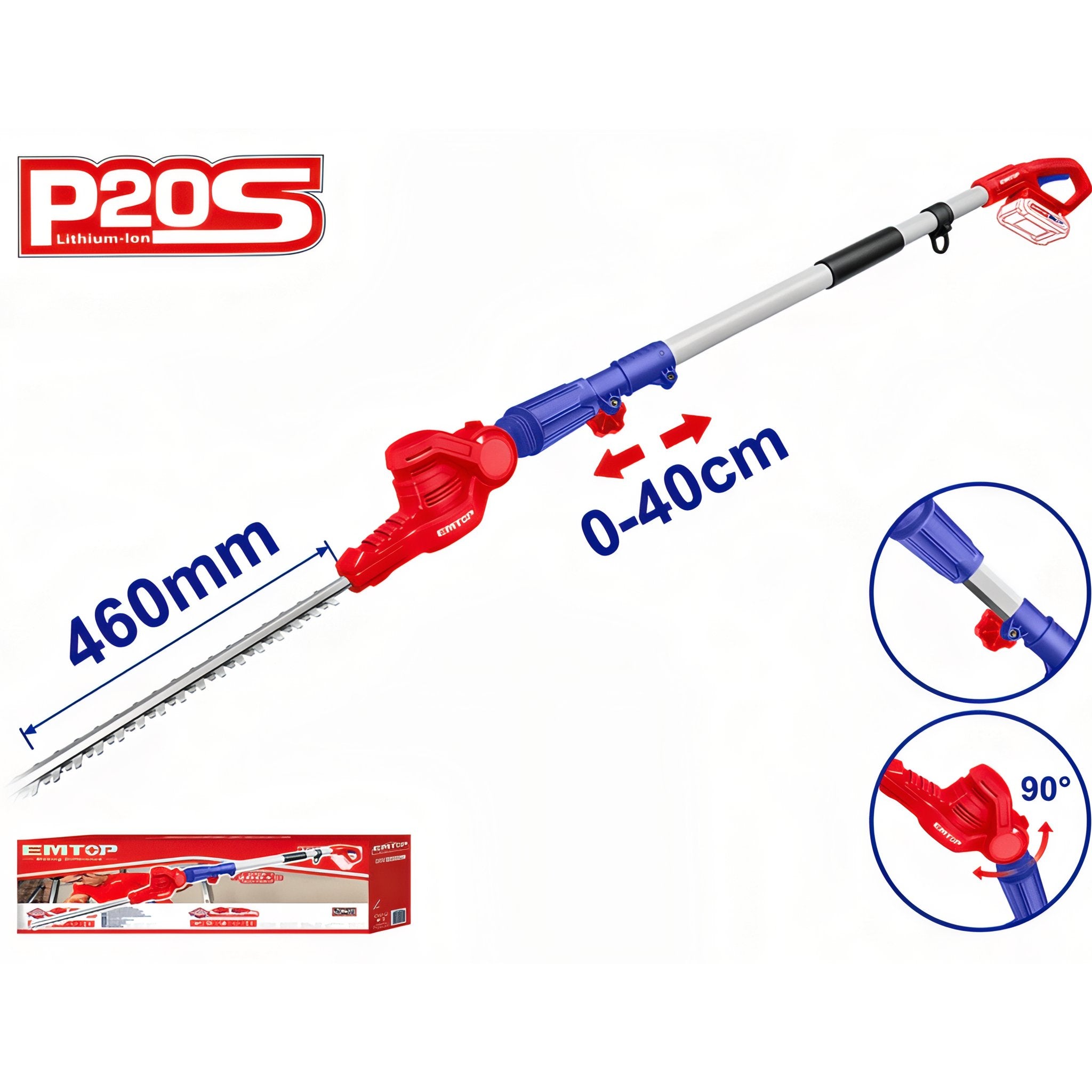 CORTASETOS 460MM TELESCÓPICO 2.4M EMTOP BATERÍA 20V - P20S - (NO INCLUYE BATERÍA NI CARGADOR)