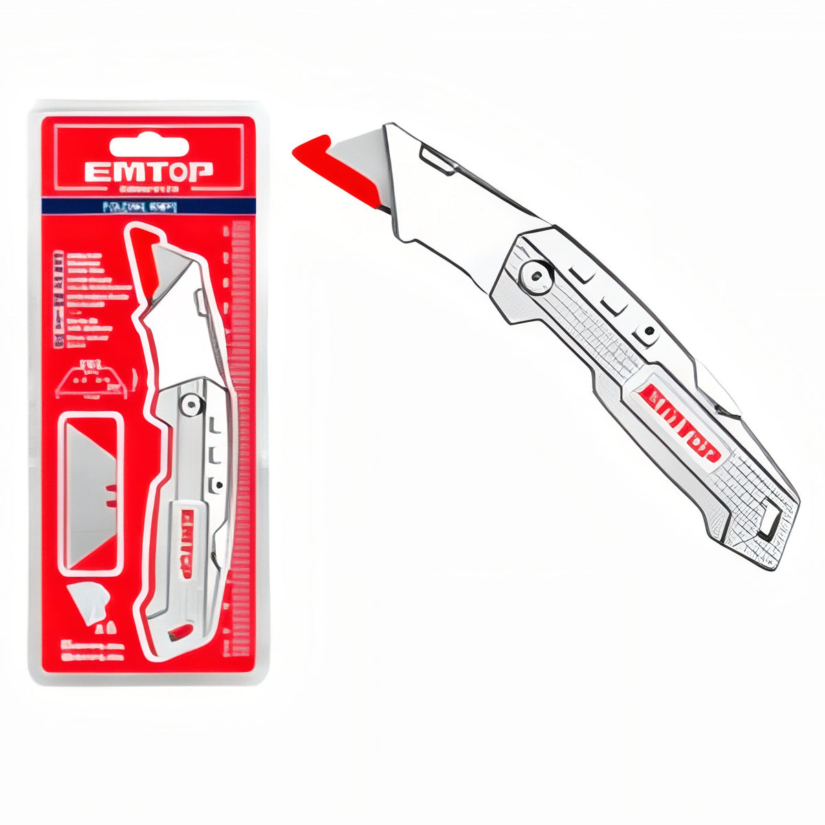 CUCHILLA MULTIUSO ABATIBLE - NAVAJA - 61mm x 19mm (INCLUYE 5 CUCHILLAS RECAMBIO) EMTOP