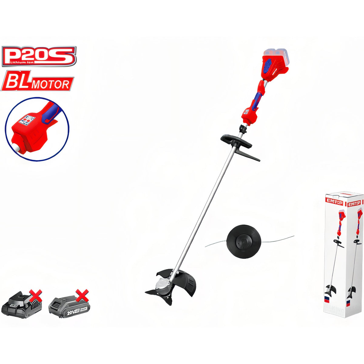 DESBROZADORA BATERIA 40V CON ASA (20+20) EMTOP - P20S - (NO INCLUYE BATERIA NI CARGADOR)