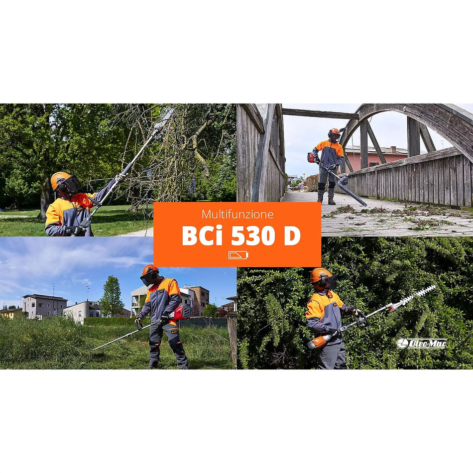 Desbrozadora Oleo-Mac BCi 530 D - Kit con 5 accesorios + Batería Bi 540 + Cargador CRG 520