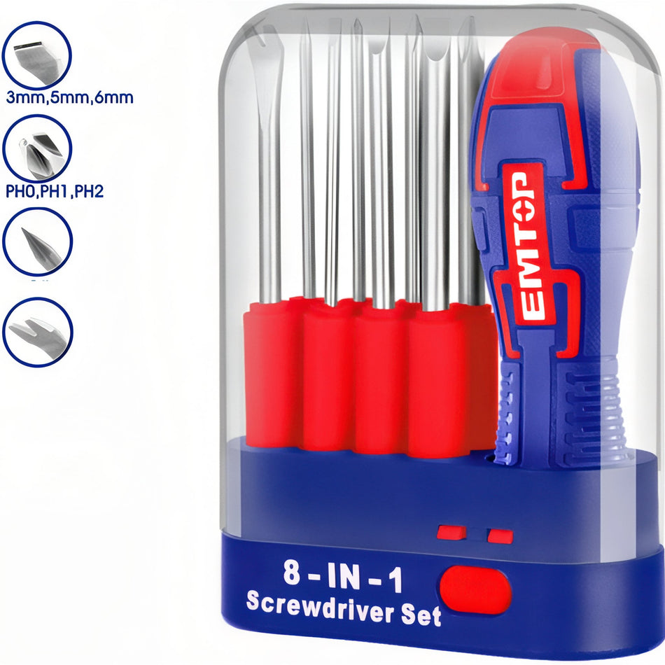 DESTORNILLADOR CON PUNTERAS INTERCAMBIABLES - 9 PCS EMTOP