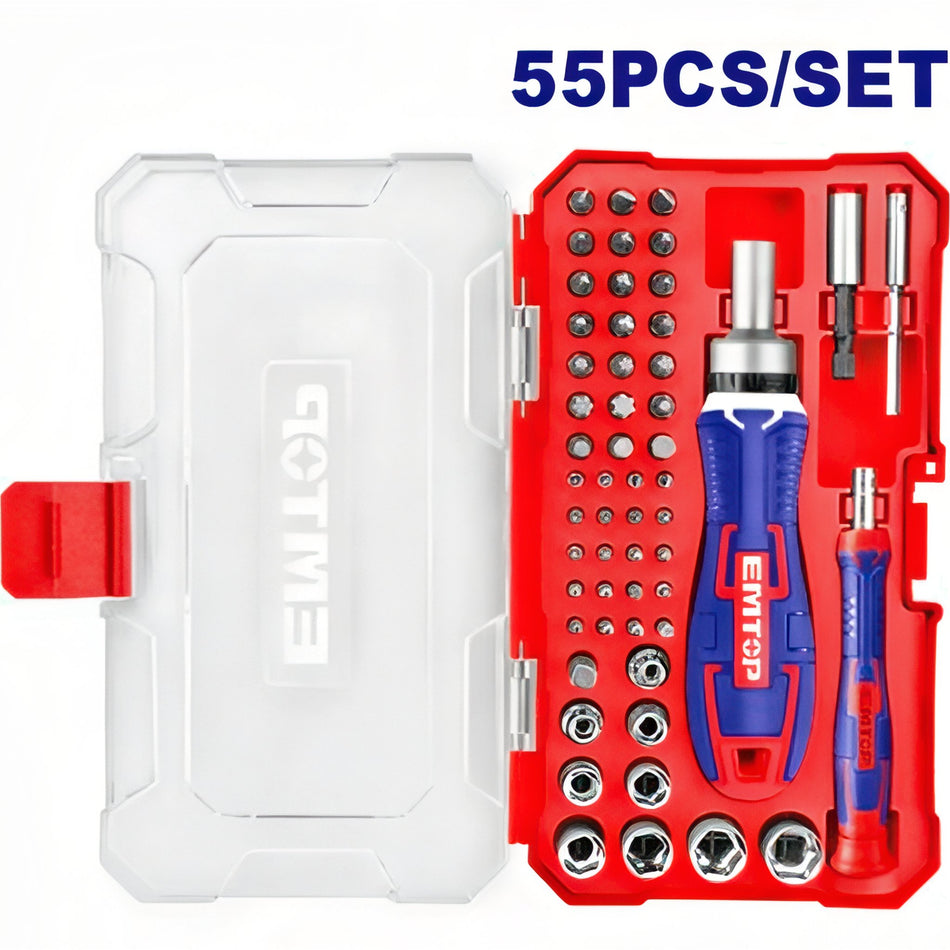 DESTORNILLADOR CON PUNTERAS Y LLAVES INTERCAMBIABLES - 55 PCS - E,MTOP