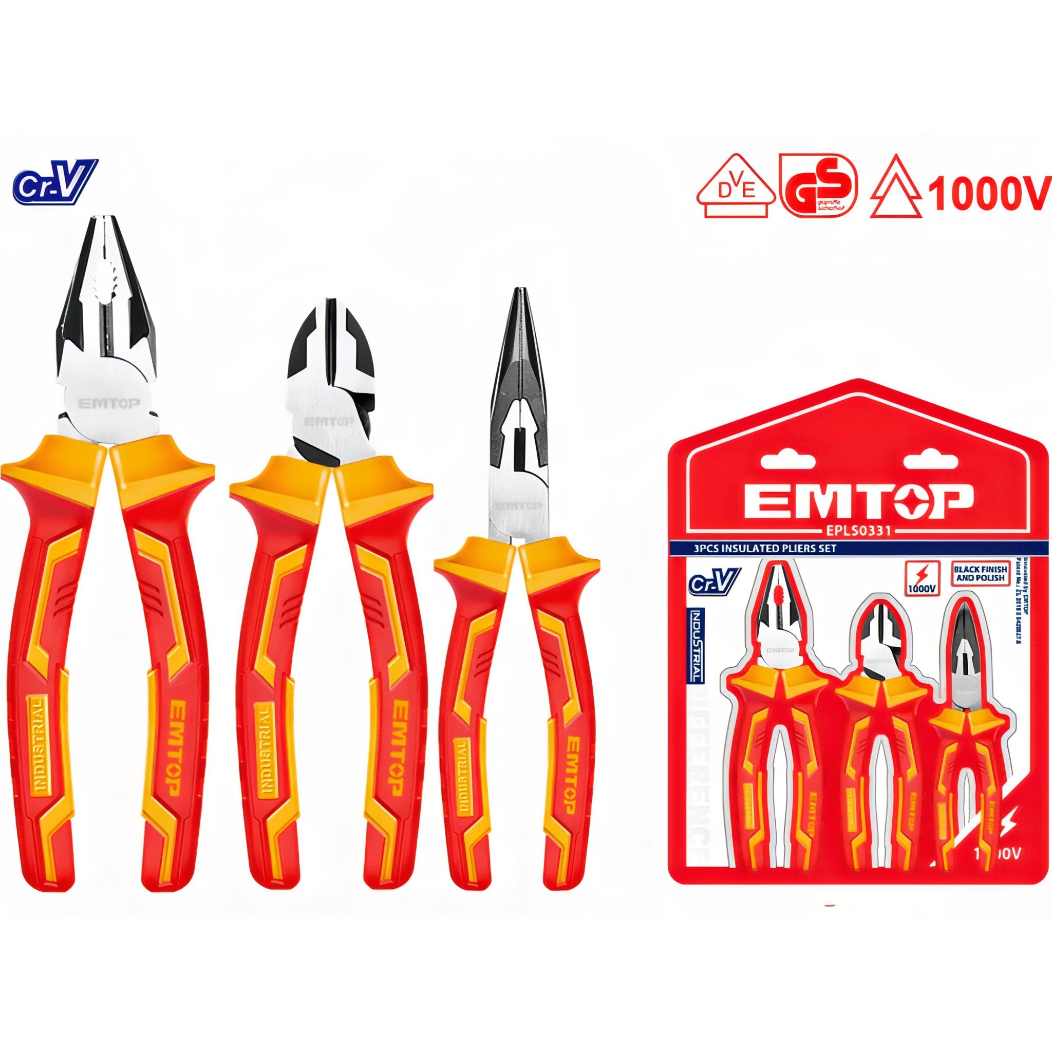 JUEGO 3 ALICATES AISLANTES ELECTRICISTA 1000V - EMTOP