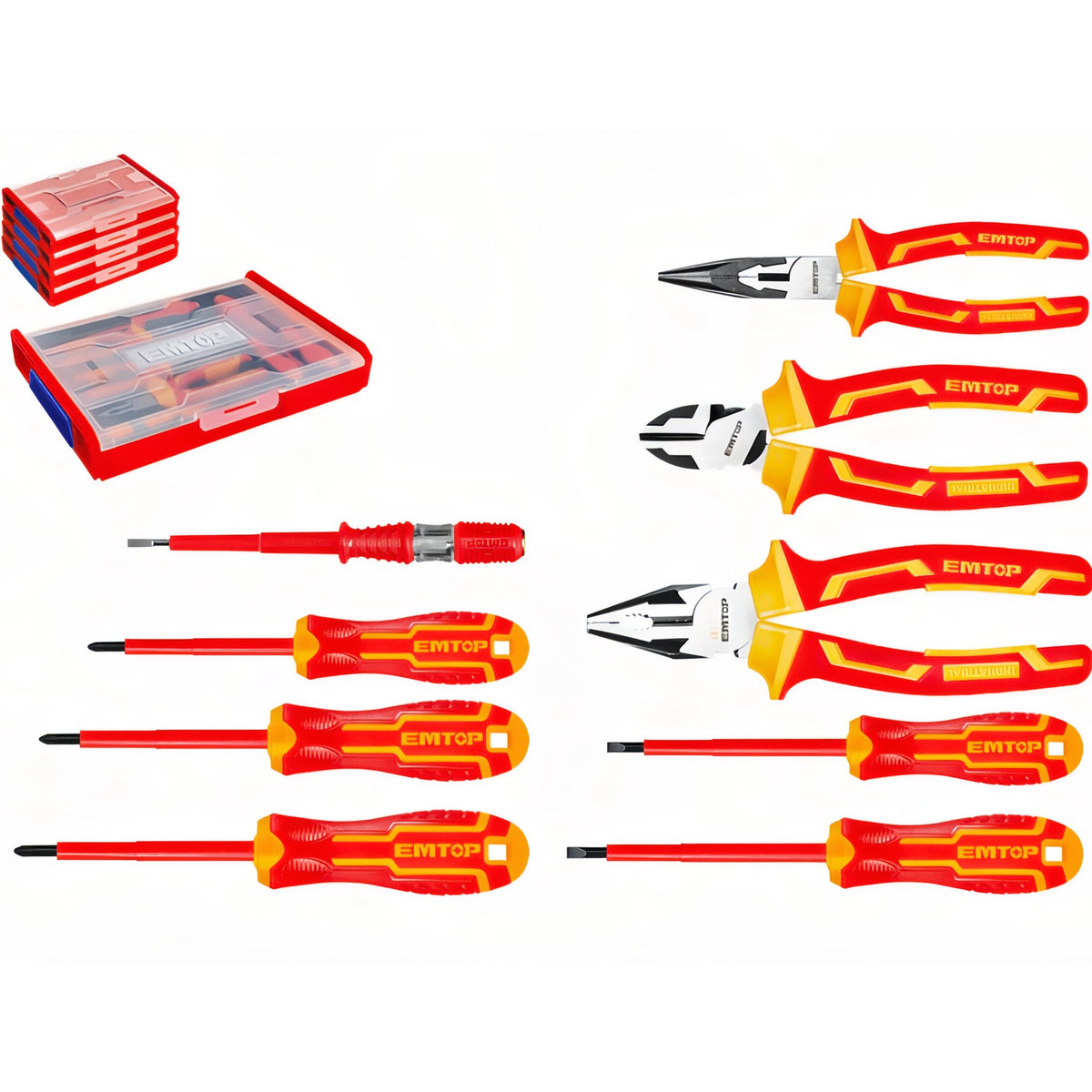 JUEGO 9 HERRAMIENTAS AISLANTES ELECTRICISTA 1000V CAJA APILABLE- EMTOP