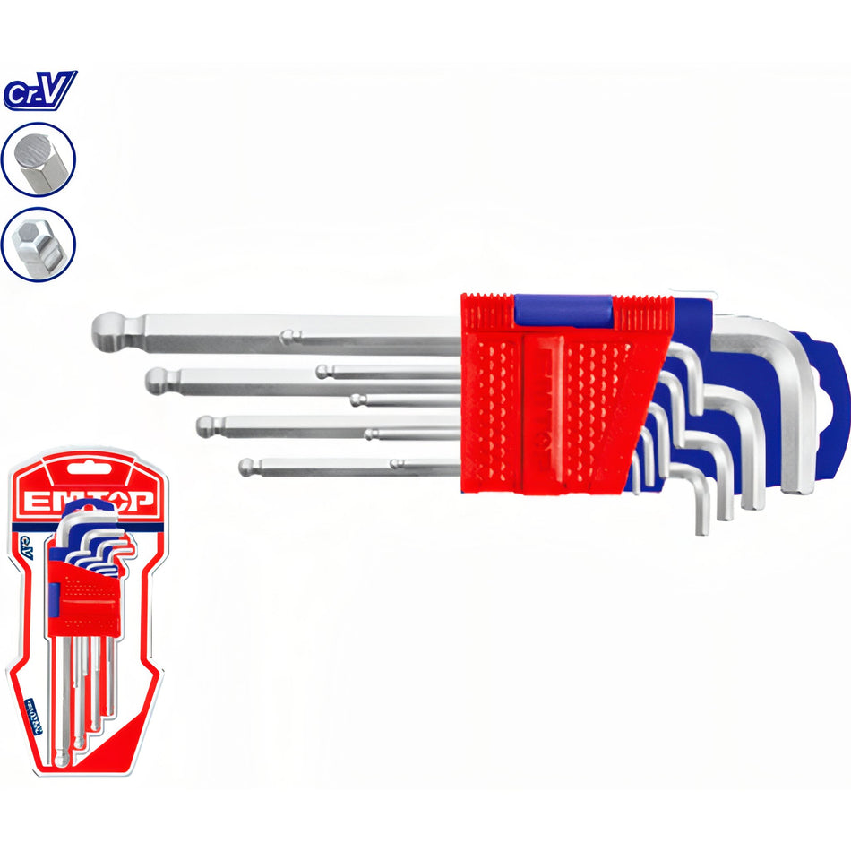 JUEGO LLAVES ALLEN HEX CR-V - 9 PCS (1.5 - 10 mm) EMTOP