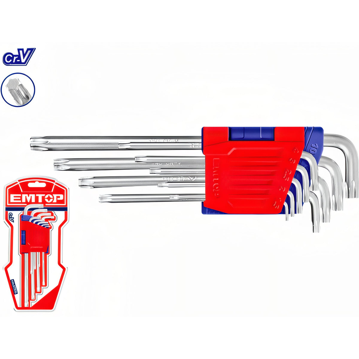 JUEGO LLAVES TORX CR-V - 9 PCS (T10 - T50) EMTOP