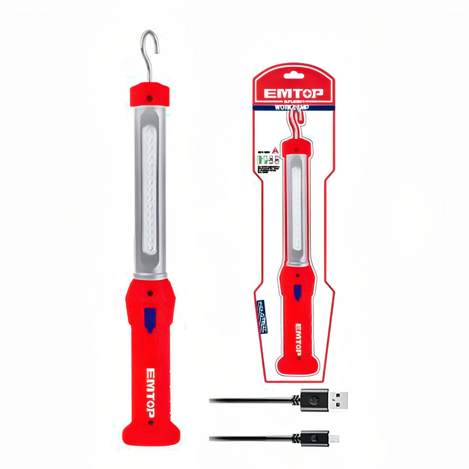 LÁMPARA TRABAJO LED 300 LUMENS EMTOP (RECARGABLE POR USB)