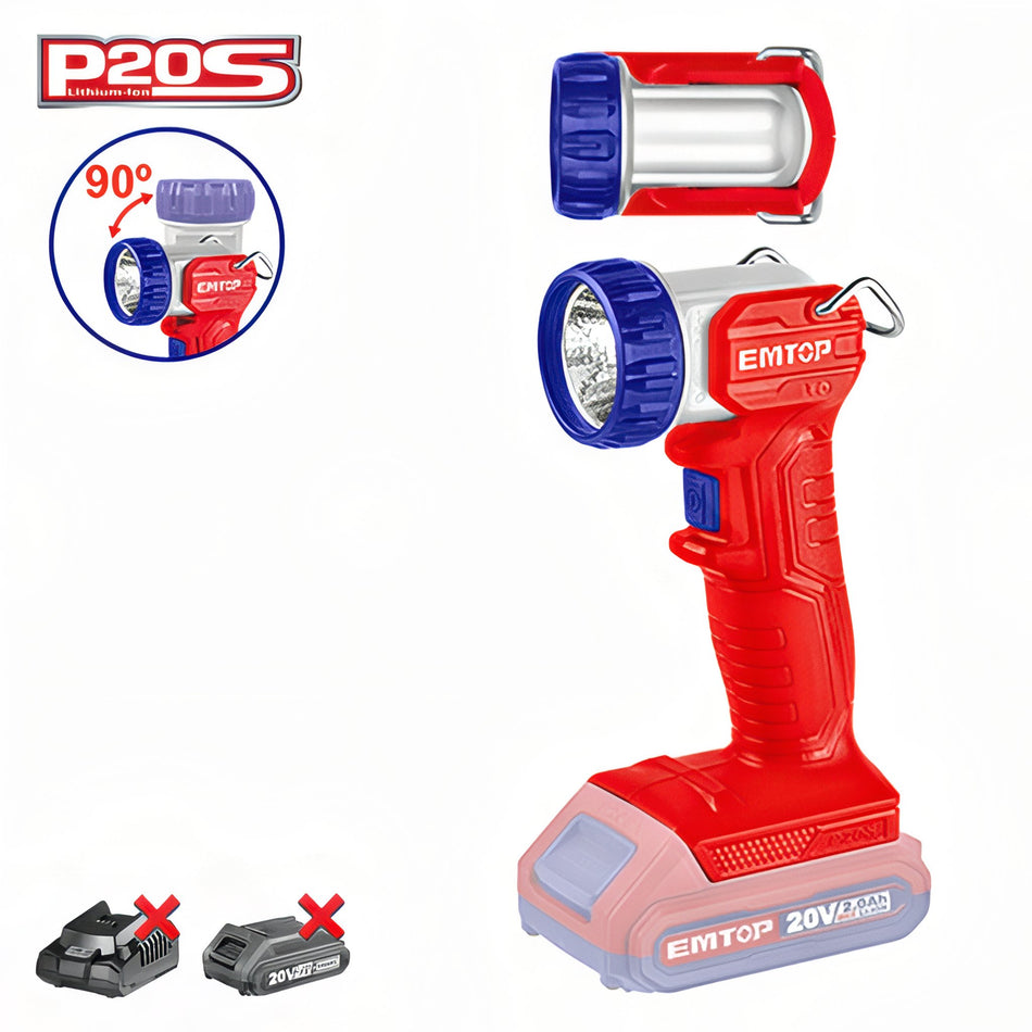 LINTERNA LED 5W 20V EMTOP - 270 LUMENS - P20S (NO INCLUYE BATERIA NI CARGADOR)
