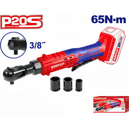 LLAVE CARRACA 65N-m 3/8" EMTOP BATERÍA 20V - P20S - (NO INCLUYE BATERÍA NI CARGADOR)