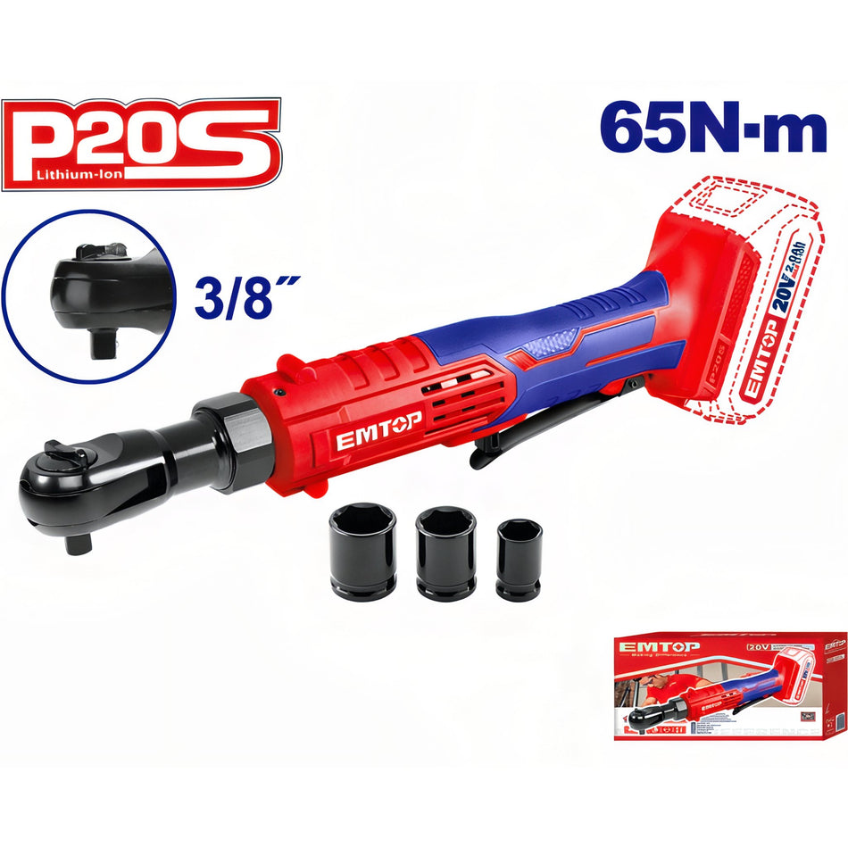 LLAVE CARRACA 65N-m 3/8" EMTOP BATERÍA 20V - P20S - (NO INCLUYE BATERÍA NI CARGADOR)
