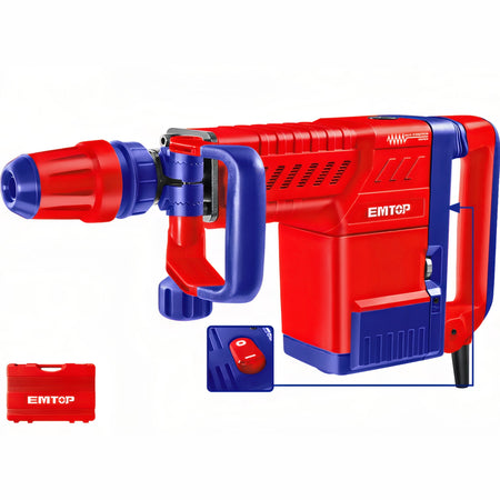 MARTILLO DEMOLICION 1500W 6-25J EMTOP (TIPO SDS MAX - ANTIVIBRACION - 2 CINCELES - CON MALETIN)