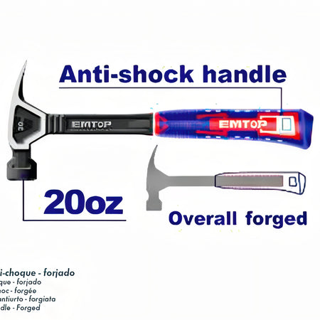 MARTILLO PARA CLAVOS 560g MANGO ANTI-GOLPEOS EMTOP