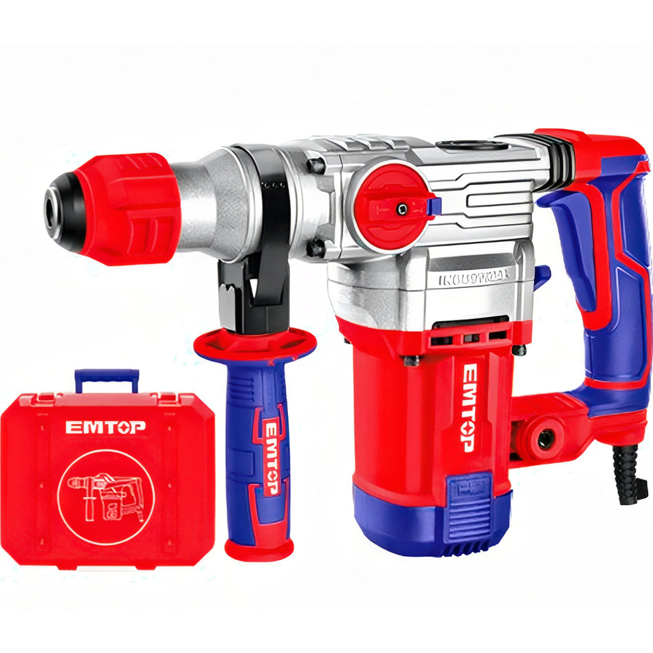 MARTILLO PERCUTOR 1500W EMTOP 5,5J (TIPO SDS PLUS - 3 BROCAS 2 CINCELES - CON MALETIN )