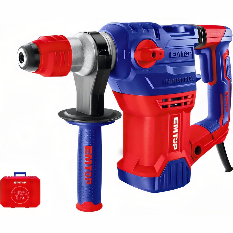 MARTILLO PERCUTOR 1500W EMTOP 5,5J (TIPO SDS PLUS - 3 BROCAS 2 CINCELES - CON MALETIN )