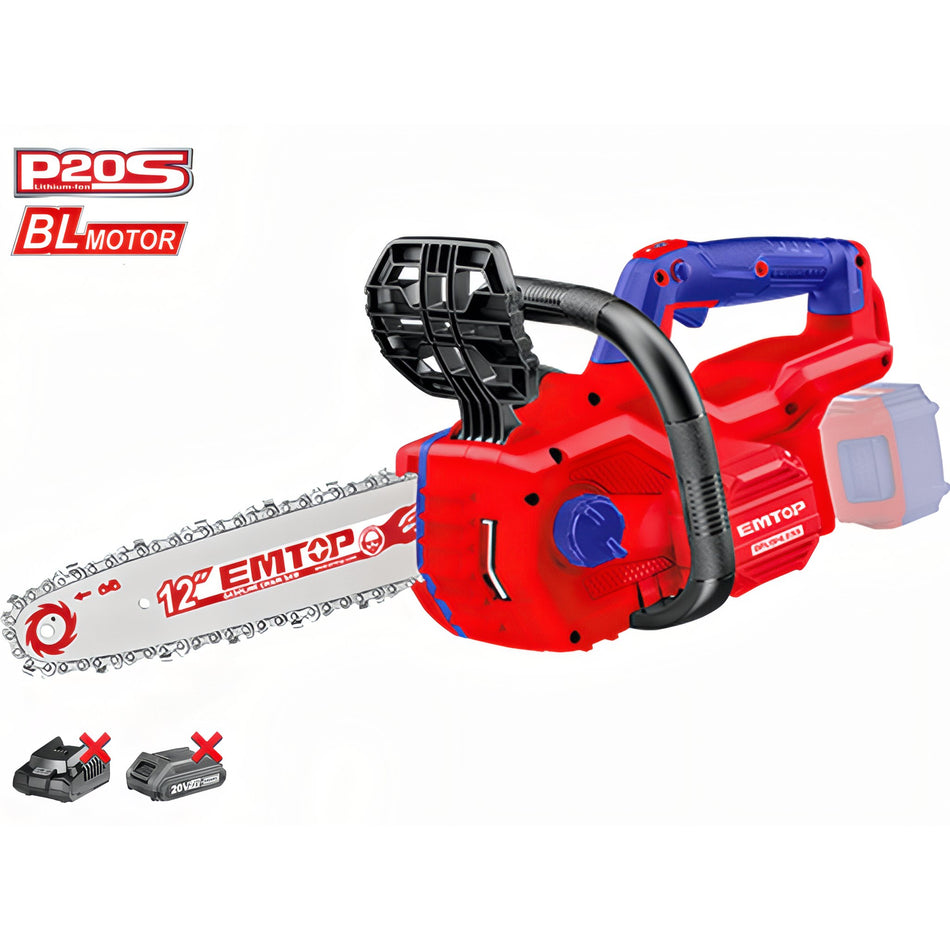 MOTOSIERRA BATERIA 12" 20V EMTOP - P20S BRUSHLESS (NO INCLUYE BATERIA NI CARGADOR)