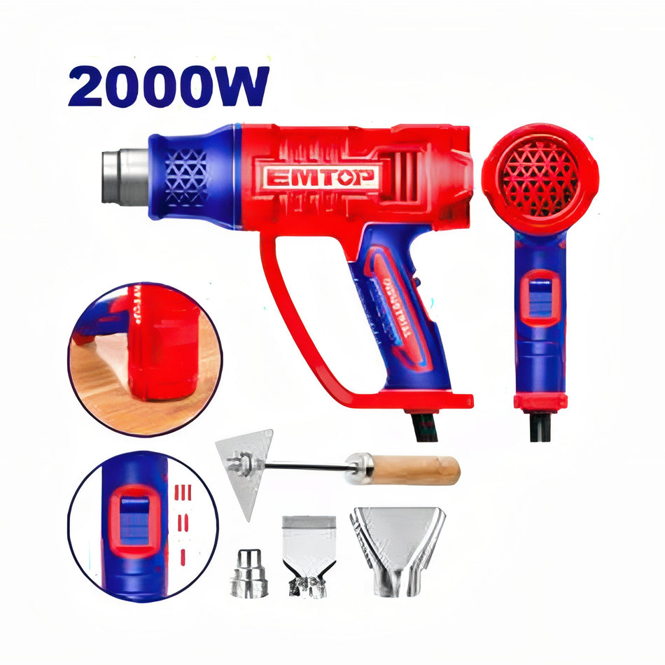 PISTOLA DE CALOR - DECAPADOR - 2000W EMTOP (INCLUYE 3 BOQUILLAS Y RASPADOR)