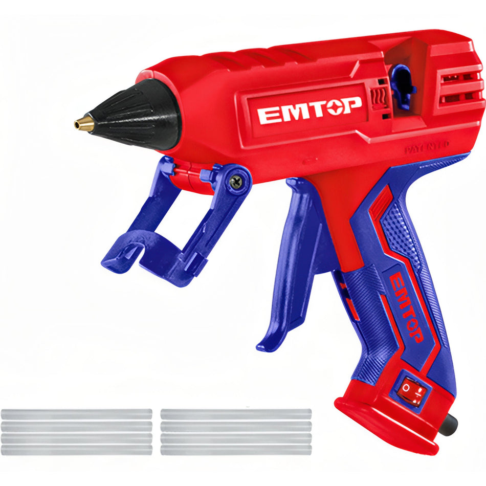 PISTOLA ELECTRICA SILICONA 220W EMTOP (INCLUYE 8 BARRAS PEGAMENTO 11.2mm)