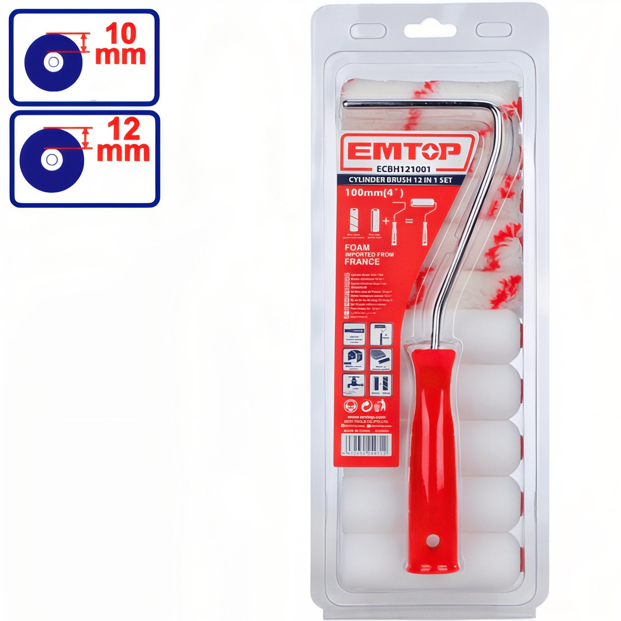 RODILLO PINTURA 100mm CON RECAMBIOS (5 PCS ACRILICO - 5 PCS POLIESTER) EMTOP
