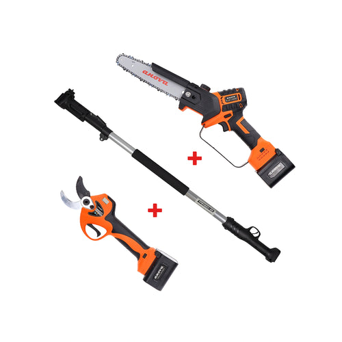 Set de poda: tijera 40mm + sierra 8" + pértiga 1,5-2,1m 21v anova