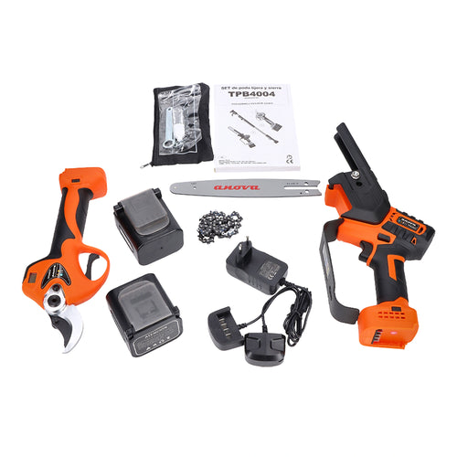 Set de poda: tijera 40mm + sierra 8" + pértiga 1,5-2,1m 21v anova