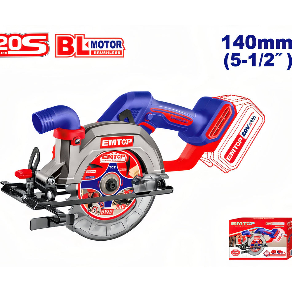 SIERRA CIRCULAR 140MM EMTOP BATERIA 20V - P20S - (1 DISCO - NO INCLUYE BATERÍA NI CARGADOR)