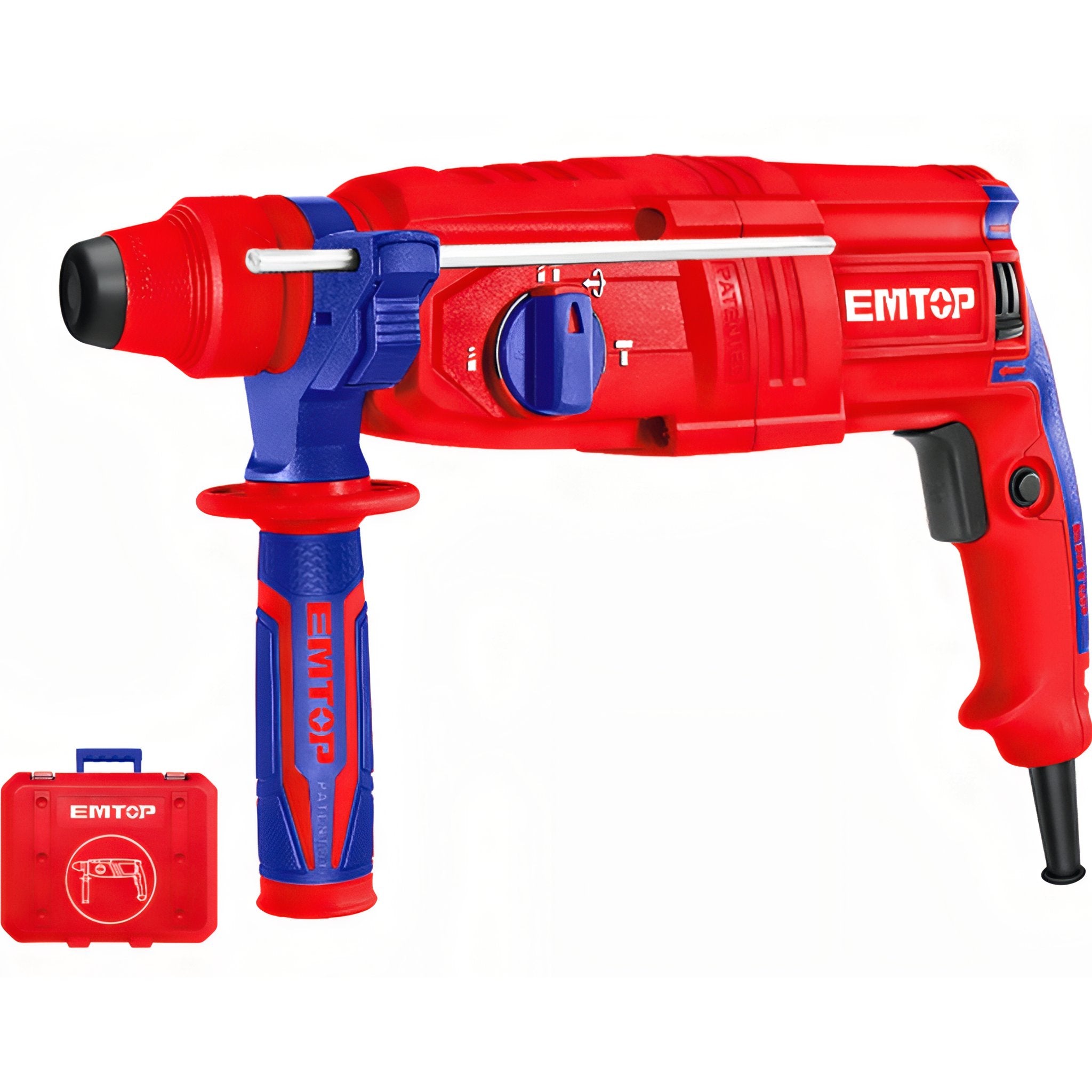 TALADRO MARTILLO ROTATORIO 800W 2,5J EMTOP (TIPO SDS PLUS - 3 BROCAS 2 CINCELES - CON MALETIN )