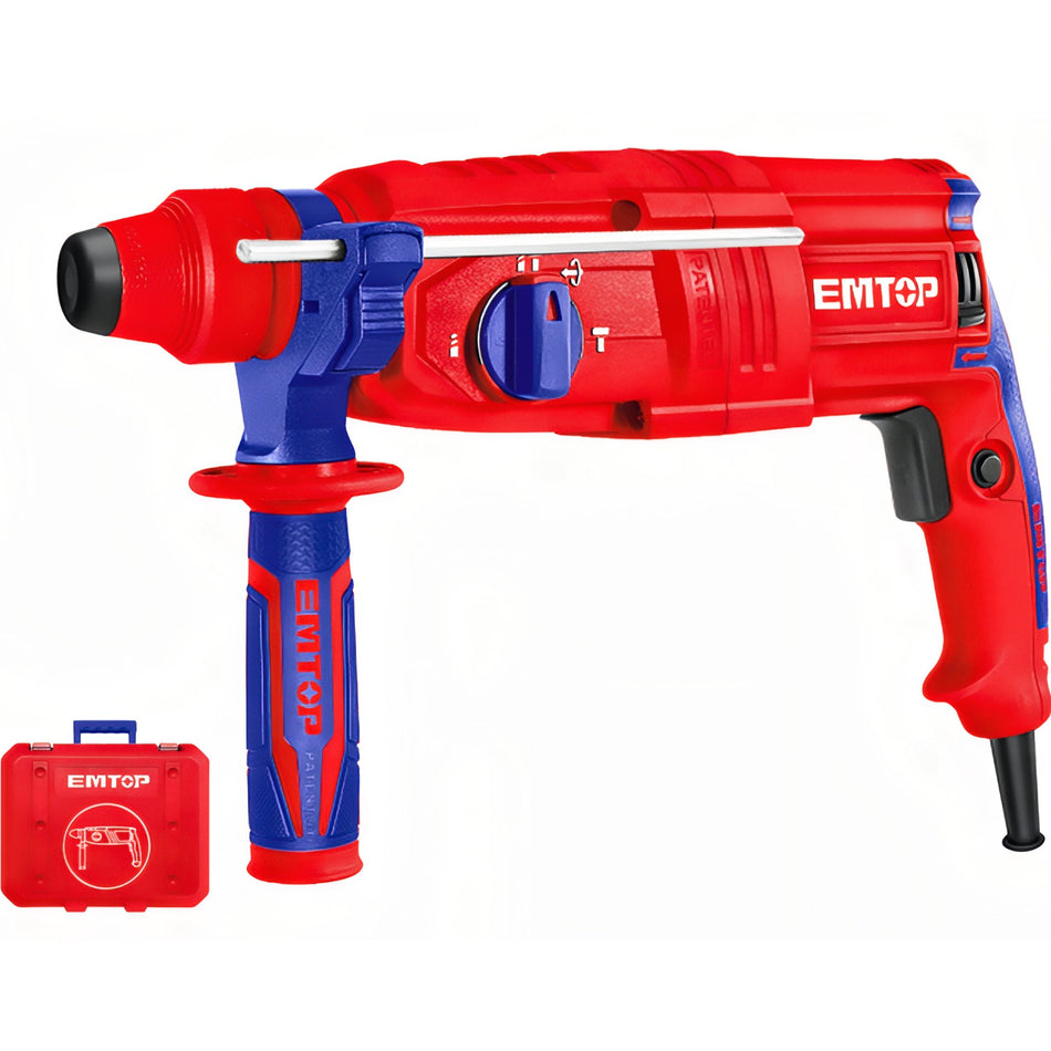 TALADRO MARTILLO ROTATORIO 800W 2,5J EMTOP (TIPO SDS PLUS - 3 BROCAS 2 CINCELES - CON MALETIN )
