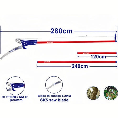 TIJERA + SERRUCHO TELESCOPICA CON DOBLE POLEA - 2.8M - EMTOP (DIAMETRO CORTE 25mm)