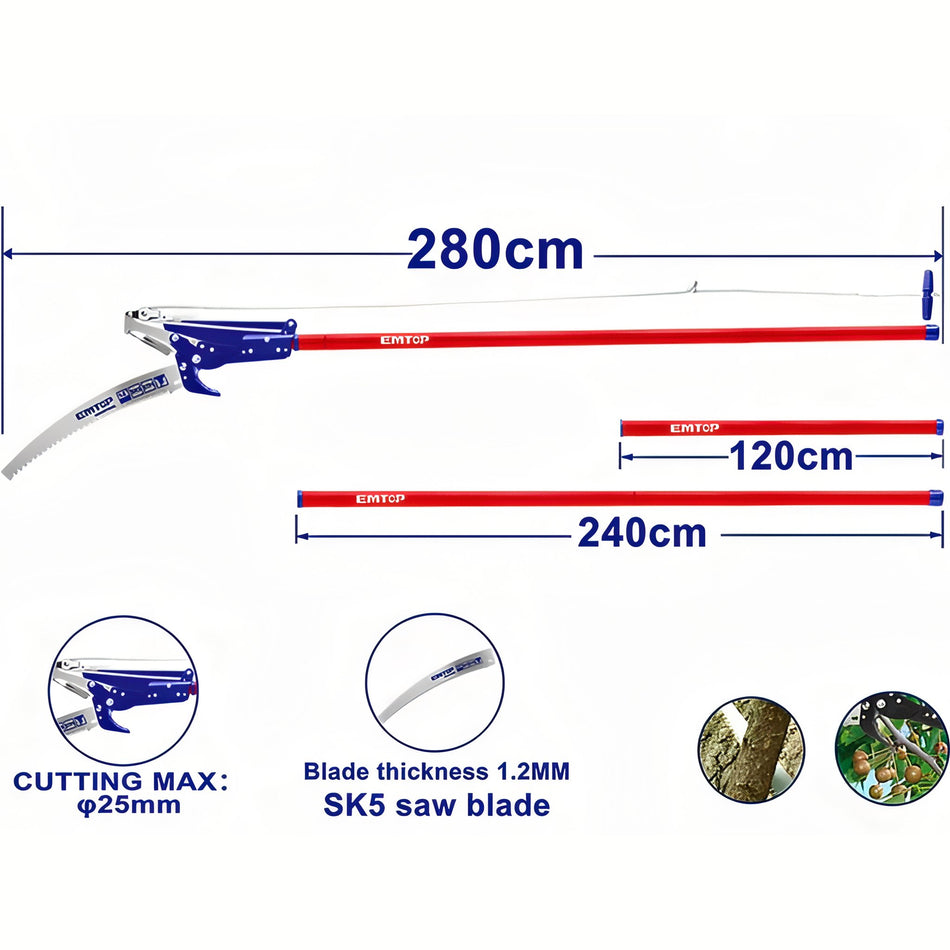 TIJERA + SERRUCHO TELESCOPICA CON DOBLE POLEA - 2.8M - EMTOP (DIAMETRO CORTE 25mm)