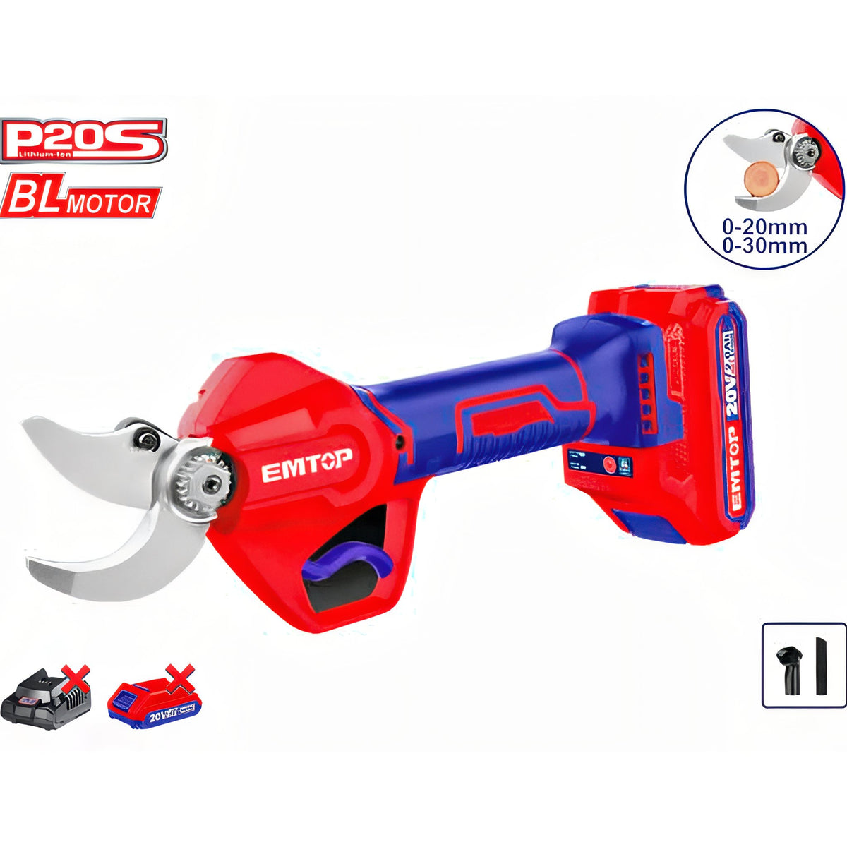 TIJERA PODA BATERIA 20V BRUSHLESS EMTOP-P20S(20-30mm - BATERIA Y CARGADOR NO INCL.)