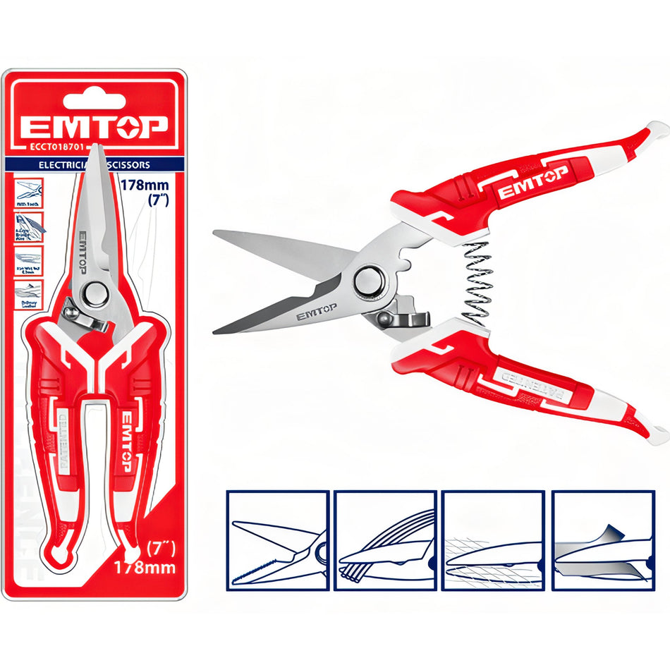 TIJERAS ELECTRICISTA 7" 178mm ACERO INOXIDABLE CON MUELLE - EMTOP